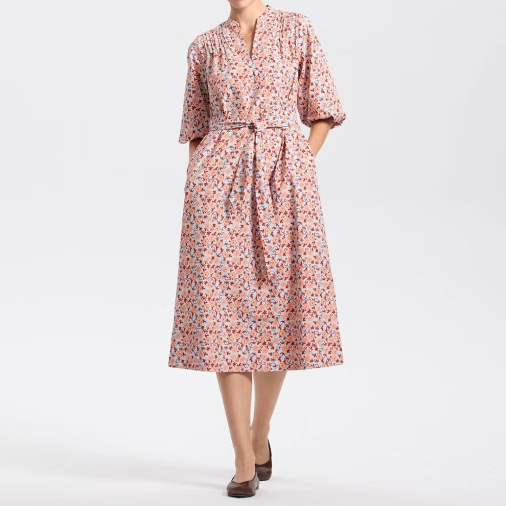 Women's Puff Elbow Sleeve Midi Shirtdress - Universal Thread™ Blue/Orange Floral